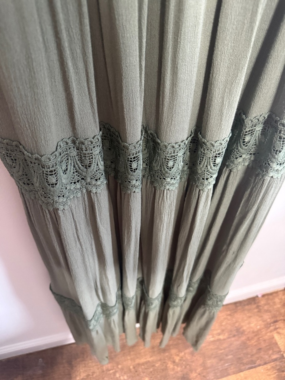 Davi & Dani Sage Green Dress Sleeveless Olive Green Maxi Dress with Lace Trim - Picture 6 of 10